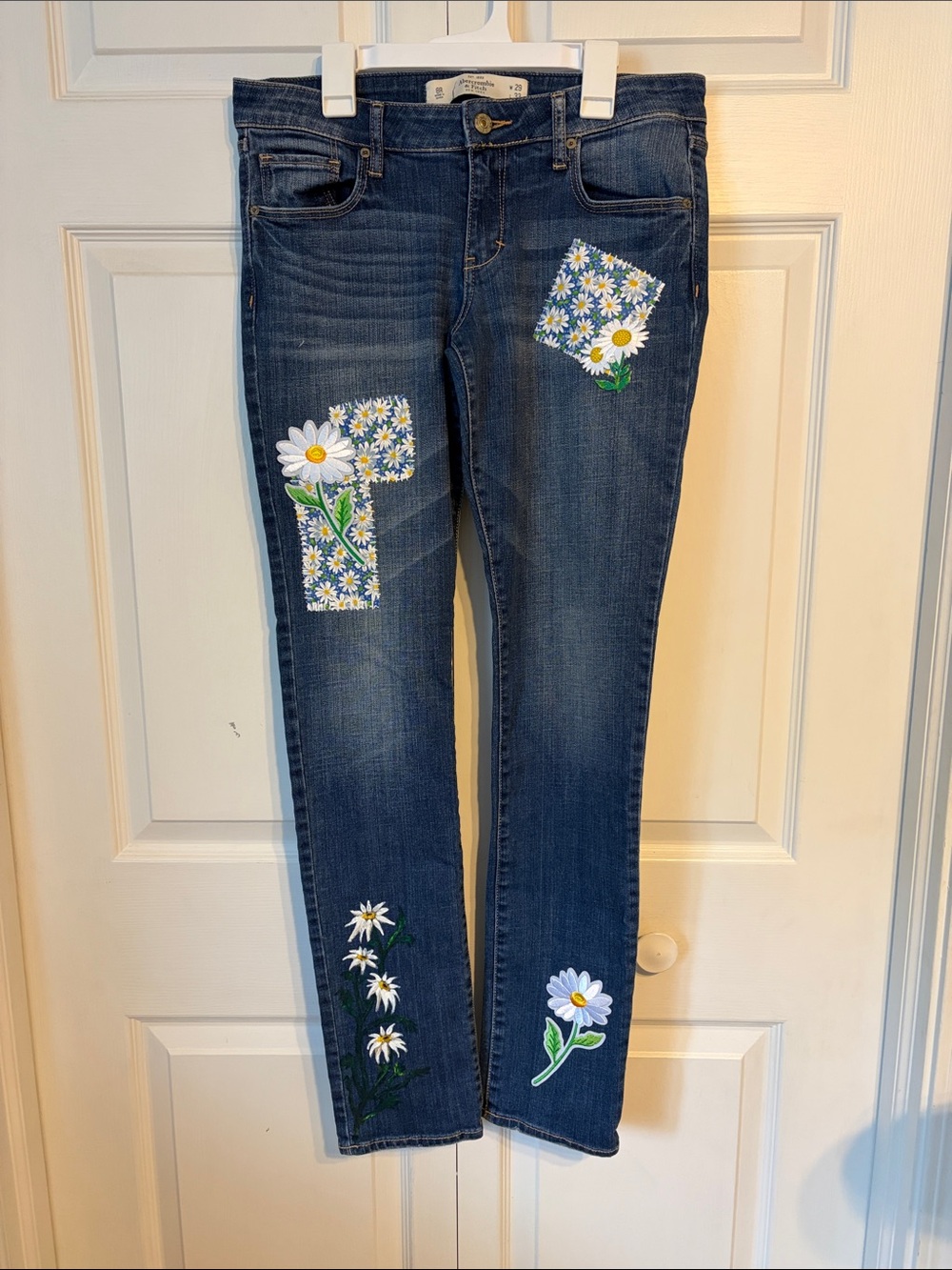 Abercrombie & Fitch Women's Jeans with Daisy Patch Embroidery and Embellishments